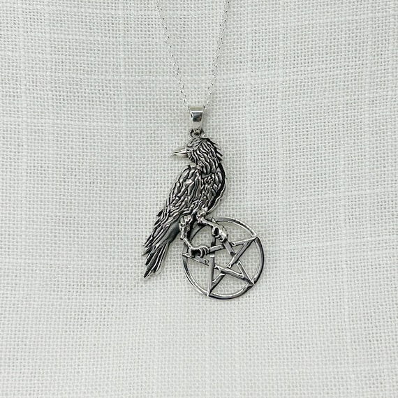Pendentif Pentacle Corbeau En Argent 925 - Bijou Païen, Wiccan, Totem Animal (neuf Avec étiquette)
