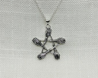 Orecchini Pendenti Pentagramma Argento Tibetano 925 - Fatti A Mano, Gancio, UK