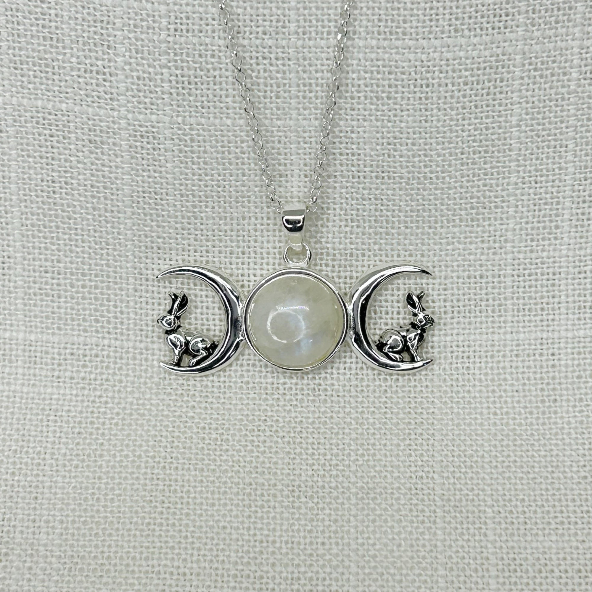 Collana Ciondolo Lepre E Luna Argento, Stile Vintage Retrò, Con Cristallo, Metallo, Regalo Matrimonio - Foto 2