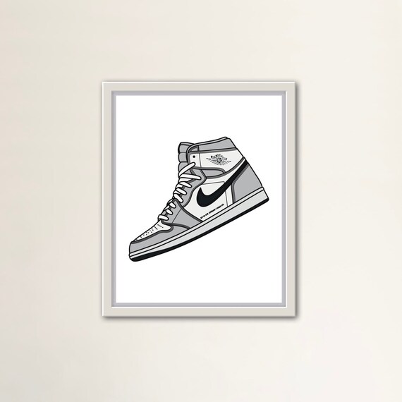 Jordan 1 Grey Sneaker Drawing Printable Wall Art Hypebeast - Etsy UK