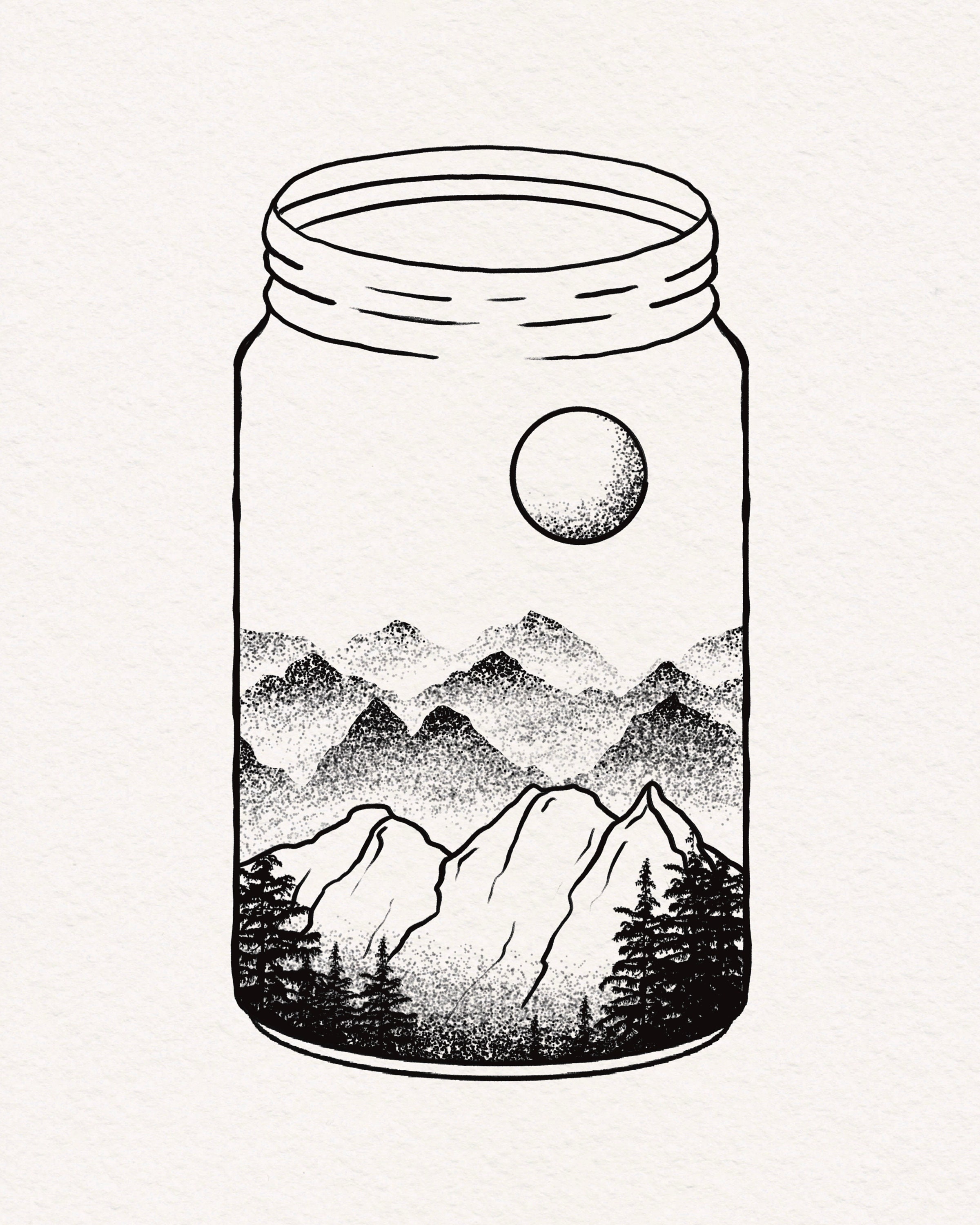 Mountains in a Jar Drawing Printable Wall Art Downloadable - Etsy