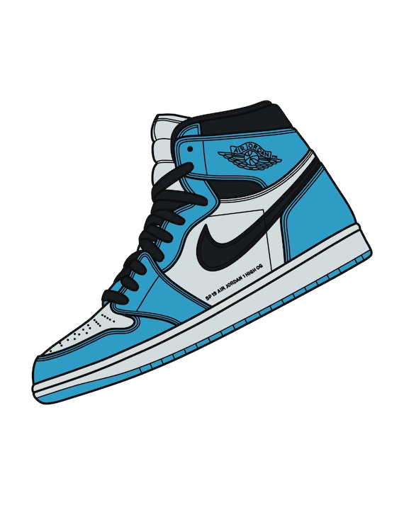 uno comer Bloquear Jordan 1 Sneaker Drawing / Arte de pared imprimible / - Etsy España