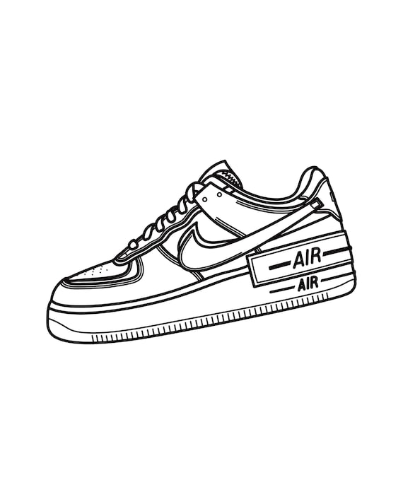 experimenteel Dicteren Drijvende kracht Air Force 1 Shadow Sneaker Outline Drawing Printable Wall - Etsy