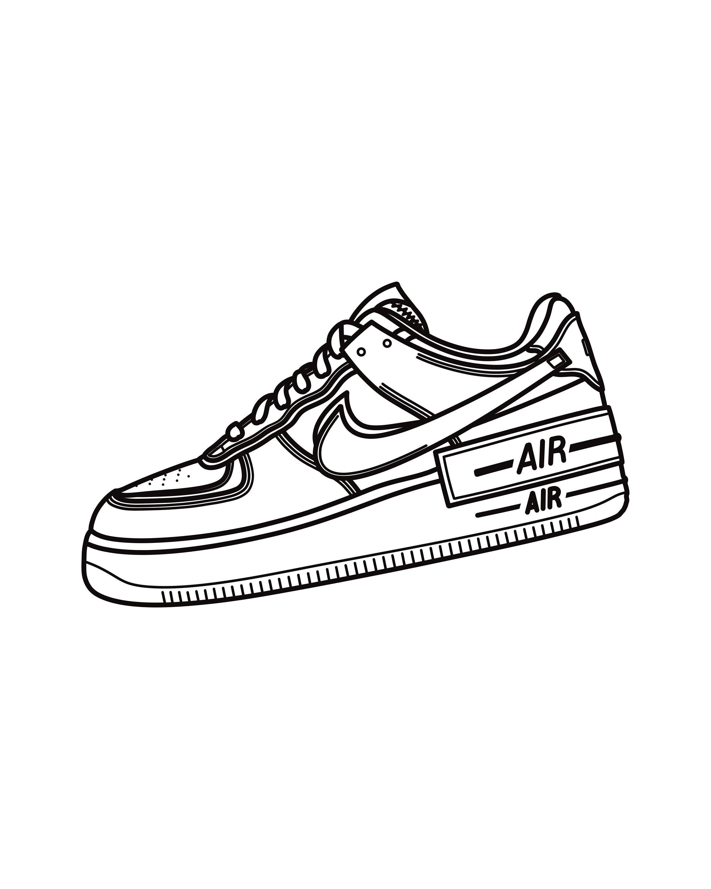 Air Force 1 Shadow Sneaker Outline Drawing Printable Wall Art Hypebeast ...