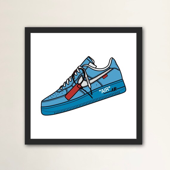 Air Force 1 off White Blue Sneaker Drawing Printable Wall 