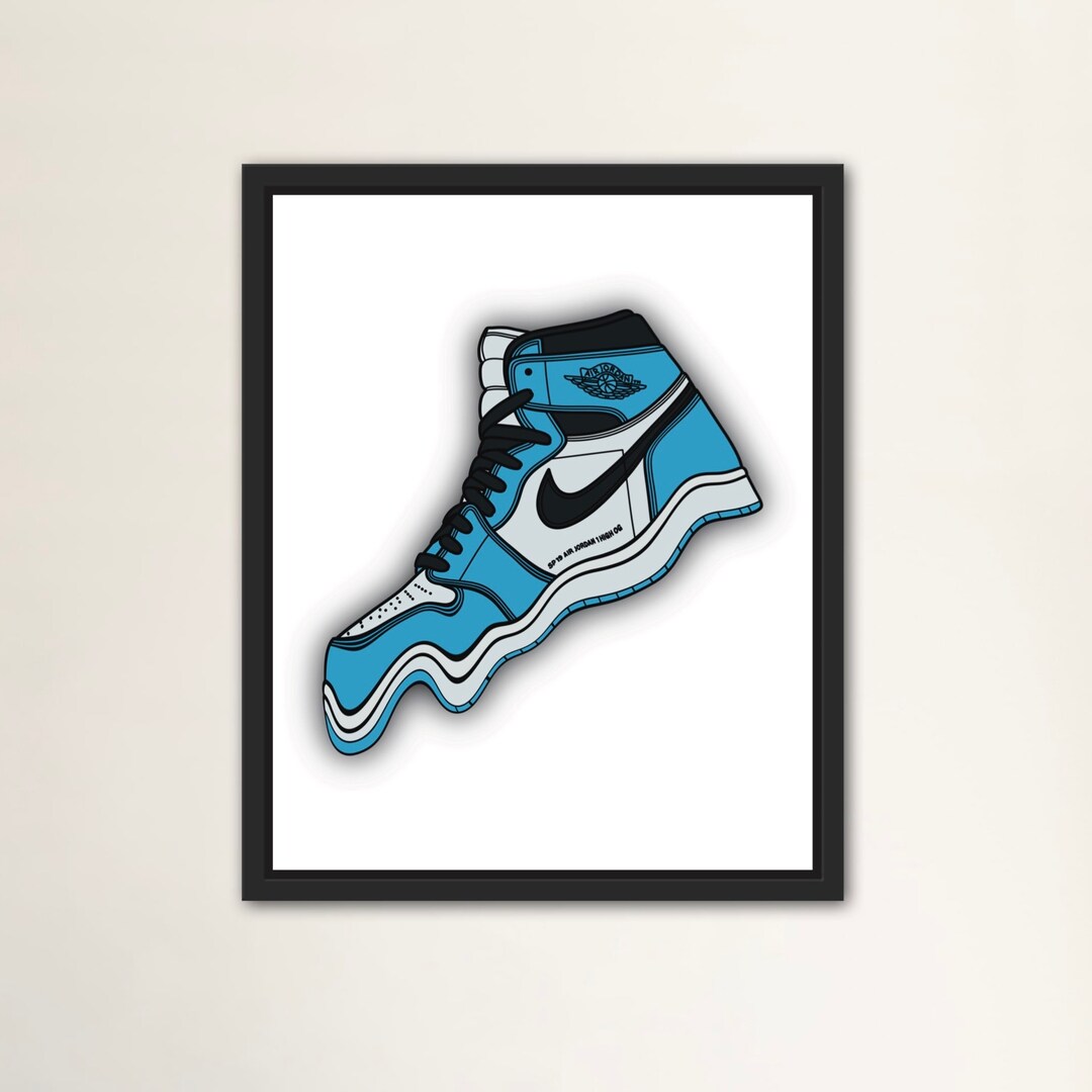 Jordan 1 Blue Drip Sneaker Drawing Printable Wall Art Etsy