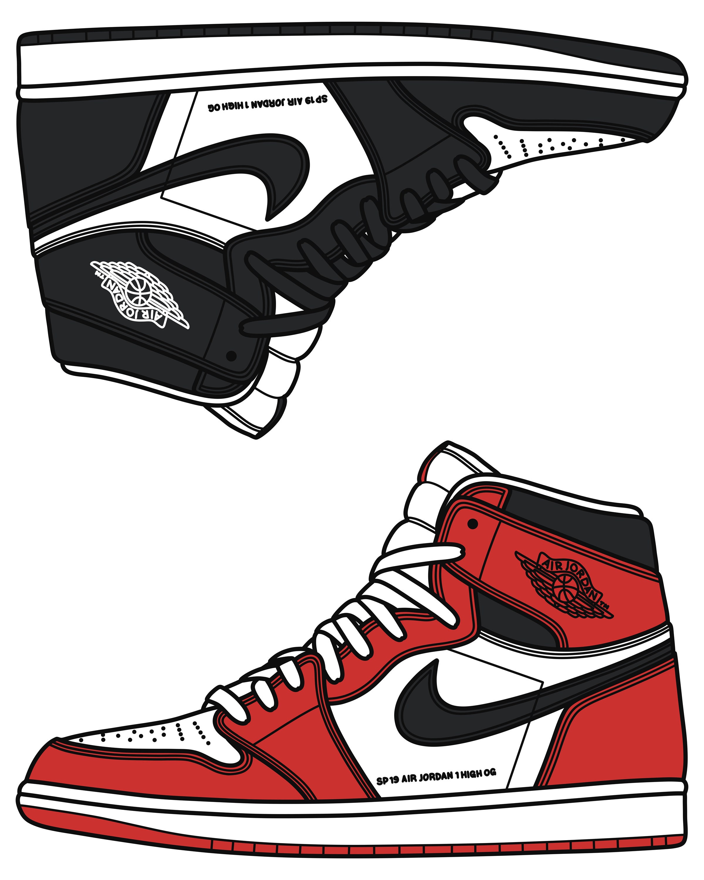 inicial Mezquita Tentación Jordan 1 Dibujo de zapatillas rojas y negras / Arte de pared - Etsy México