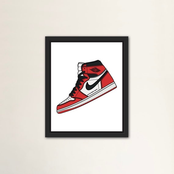 Jordan 1 Rode en Zwarte Sneaker Tekening Afdrukbare kunst - Etsy Nederland