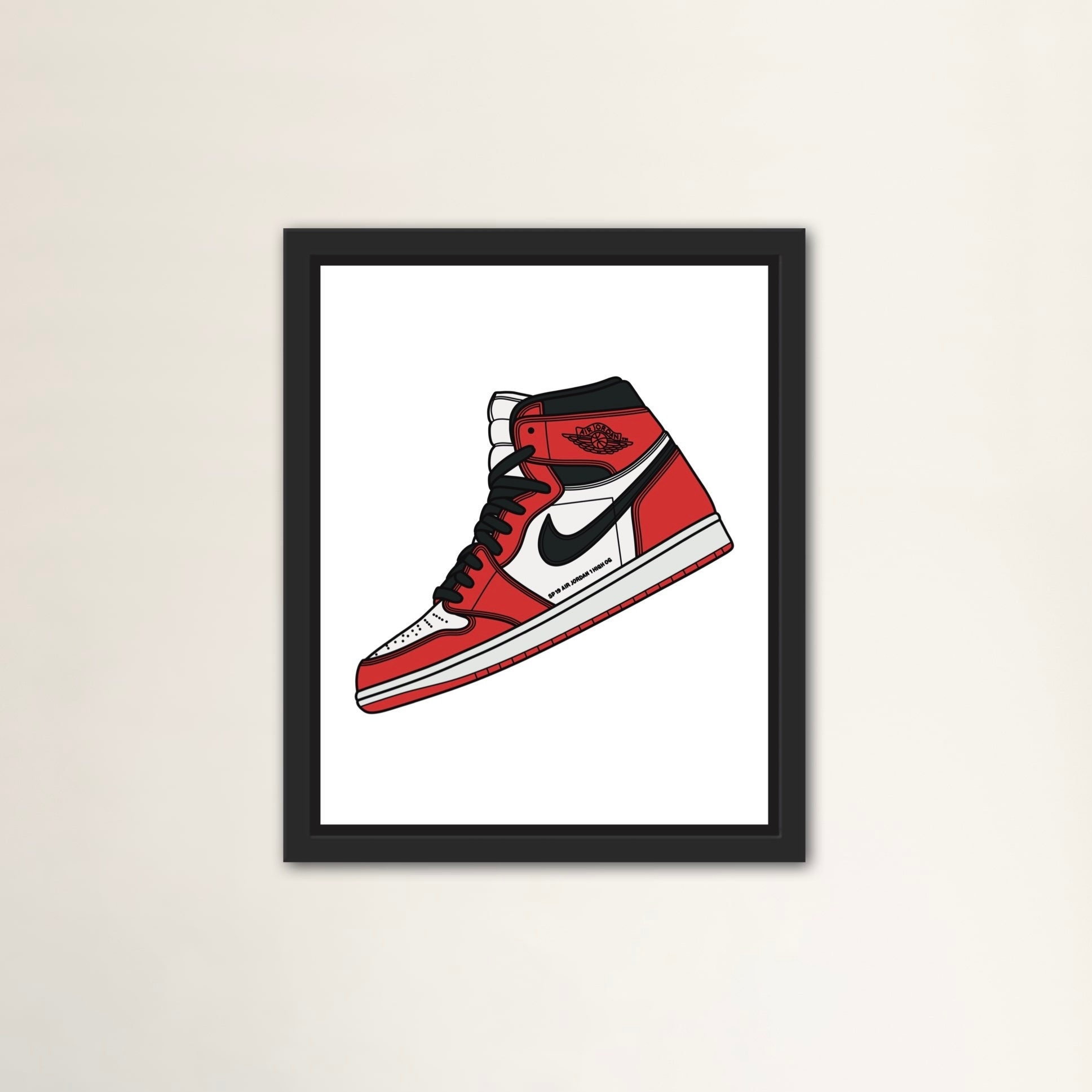Jordan 1 Red Black Sneaker Drawing Printable Wall Art - Etsy