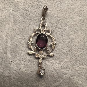 Antique silver paste diamond and amethyst pendant. Edwardian pendant