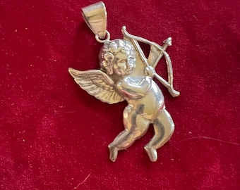 WINGED Vintage 1960s 70s Handmade Sterling Silver Cupid Eros God of Love Design PENDANT