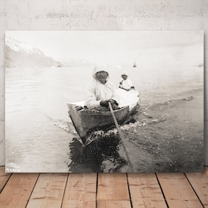 Edward Curtis - Robbenjäger im Kanu an derucker der Gletscher-Bucht, Alaska-Leute jagen, Curtis Drucke, Curtis-Wanddekor.