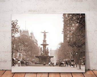 Vintage Cincinnati-print: fonteinvierkant en Tyler-Davidson-fontein