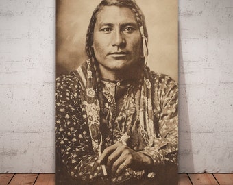 Portrait of Stamp Horn Bull, Absarokee Crow Scout, American Indian man, Crow Indian photo, handsome Native Indian.