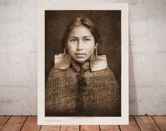 Tsawatenok Girl, Kwakiutl Village, British Columbia, American Indian woman by Edward Curtis, Native Indian woman print.
