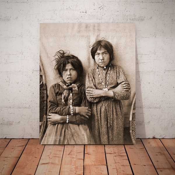 Alaska Natives , Alaskan Natives, Two Tlingit girls , North American indians, Alaska indigenous print, Alaska tribal, native girls portrait.