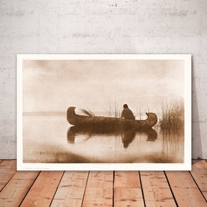 Kutenai Duck Hunter, ikonisches Foto von Edward Curtis, Kutenai-Indianer, Kutenai-Stamm, Kutenai Curtis, Edward Curtis Kunstdruck, Curtis-Plakat.