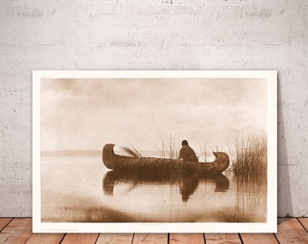 Kutenai Duck Hunter, iconic photo by Edward Curtis, Kutenai Indian, Kutenai tribe, Kutenai Curtis, Edward Curtis art print, Curtis poster.