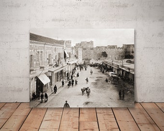 Antique Jerusalem Photo Print: Jaffa Road, Historic Black and White Decor
