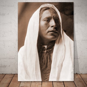 Edward Curtis Iahla Willow portrait print, Taos indians, New Mexico native, first people photography.
