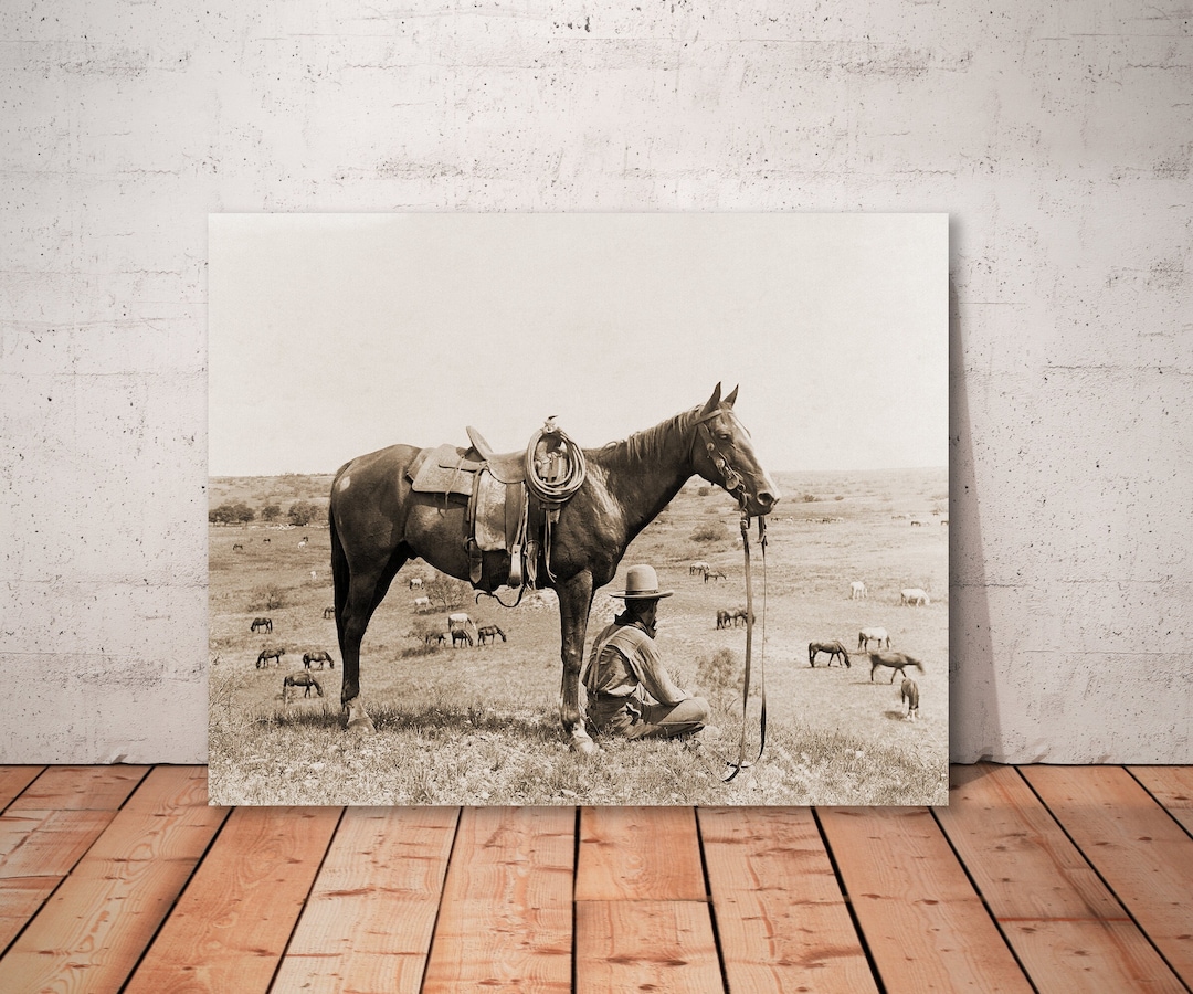 Vintage Texas Cowboy Photo Print: Horse Wrangler, Open Range Art - Etsy