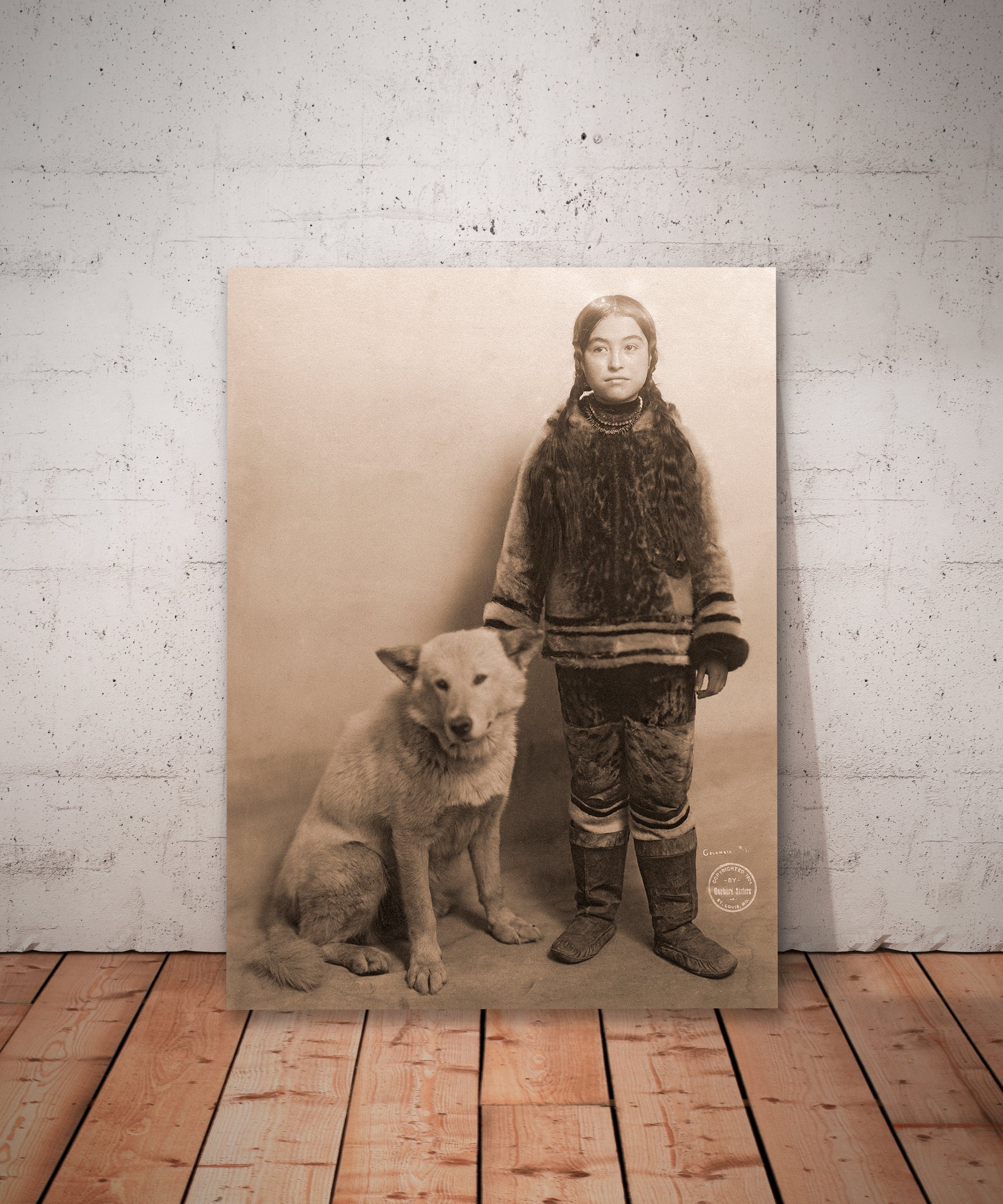 Inuit girl and dog, Inuit photo, Inuit wall art, Inuit print, old Inuit portrait, Inuits, Inuit art print.
