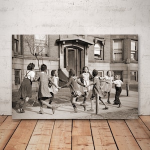 Children playing photo vintage, black and white photography art, photo wall decor, old Chicago photo, children wall art, children art print.