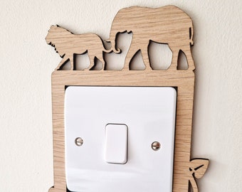 Wooden Safari Animals Light Switch Surround for Kids Room, Jungle Wild Animal Light Decoration, Light Cover Safari Nursery Decor, Baby Room