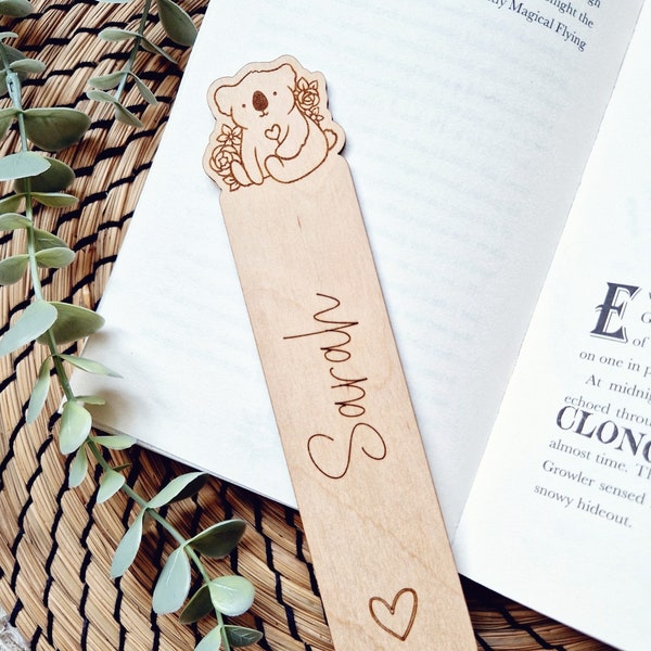 Personalised wooden valentines bookmark, valentine's day gift for her, koala, bee, heart bookmark, galantine's custom wooden bookmarker