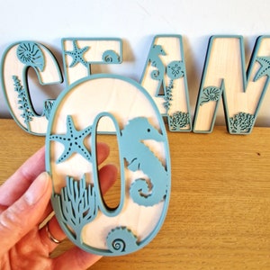 Ocean wooden letters, sea life personalised name sign, under the sea alphabet for nursery, on the beach wall decor for childrens bedroom