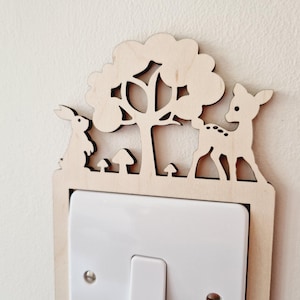 Woodland Light Switch Surround for Baby Nursery, Forest Animal Creatures Light Cover, Woodland Theme Children Bedroom Light Decoration Maple
