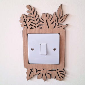 Wooden Botanical Light Switch Surround, Leaf Cut-Out Wall Plate Cover, Nursery Light Frame, Nature Kids Room Décor, Floral Leaves Room Décor