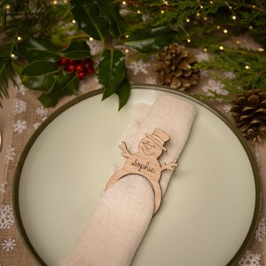 Snowman Christmas Napkin Rings, Personalised Festive Table Decor, Custom Christmas Tableware, Wooden Napkin Holder, Xmas Table Decoration