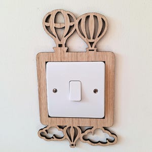 Wooden Hot Air Balloon Light Switch Surround for Nursery, Baby Room Wall Decor, Kids Bedroom Plate Cover, Adventure Theme Baby Shower Gift