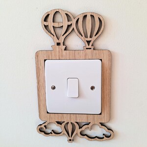 Wooden Hot Air Balloon Light Switch Surround for Nursery, Baby Room Wall Decor, Kids Bedroom Plate Cover, Adventure Theme Baby Shower Gift