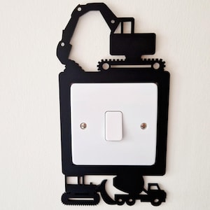 Construction Light Switch Surround, Building Site Vehicles Play Room Decor, Bedroom Light Decoration with Digger Dumper Truck Cement Mixer