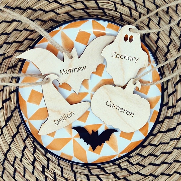 Personalised halloween tags for kids, witches hat, ghost gift, bat name tag, pumpkin treat tags, trick or treat tag, halloween decoration