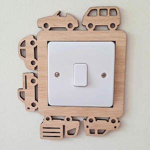 Wood Car Light Switch Surround, Wraparound Car Design Frame, Nursery Wall Switch Plate, Boys Room Decor, Kids Vehicle Theme Bedroom Gift UK