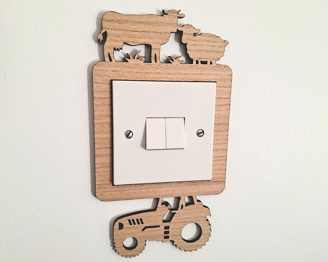 Wooden Farmyard Light Switch Surround, Cow Sheep Tractor Decor, Nursery Wall Plate Cover, Kids Bedroom Farm Theme, Baby Shower Room Gift