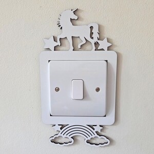 Wooden Unicorn Rainbow Light Switch Surround, Wooden Girls Room Wall Plate, Magical Princess Kids Bedroom Decor, Fantasy Baby Nursery Gift