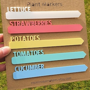 Set of 5 customisable plant markers for vegetable, fruit, herb garden, allotment tags, plastic plant name, reusable gardening labels gift