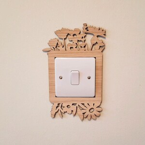 Rustic Wildflower Light Switch Surround, Wooden Floral Wall Plate, Botanical Home Accessory, Flower Room Decoration, Handcrafted Light Cover