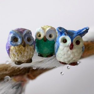 Clay hand painted owls