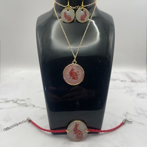 Year of the Rabbit Pendant, Earrings, Bracelet Set | Chinese new year Jewelry | lunar year