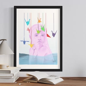 Origami Cranes print | Wall Decor | Art Print | Illustration | Art Gift | Trendy Wall Art