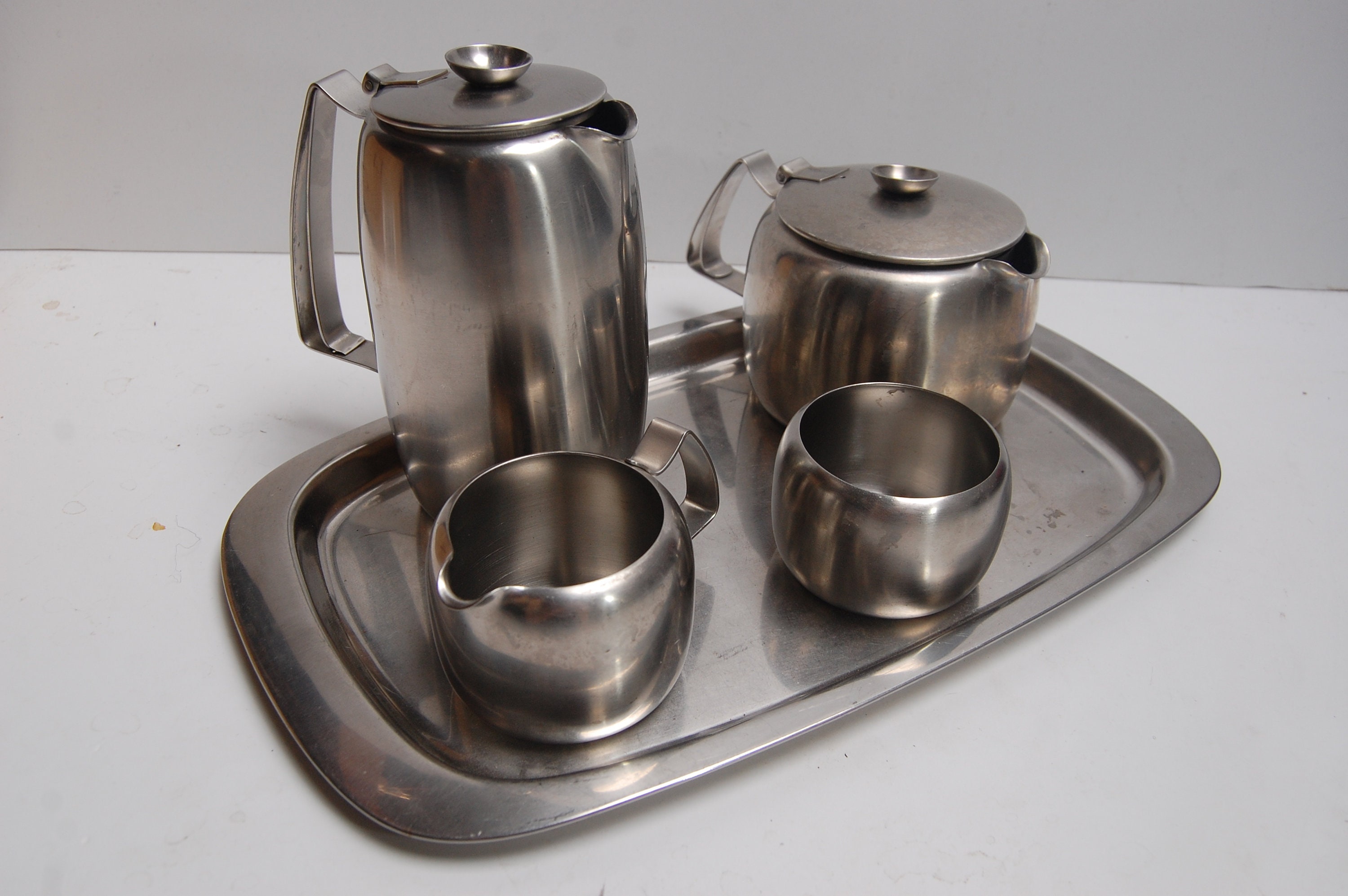 Retro Vintage Stainless Steel Old Hall Connaught Tea Set Coffee, Tea