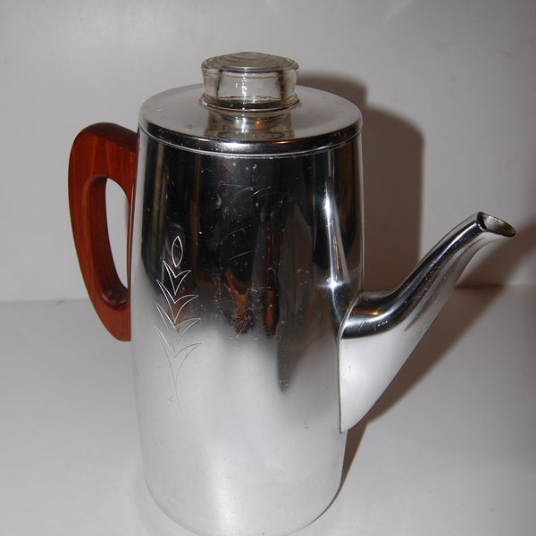 Vintage Retro Sona J121 Stratford deluxe 8 cup stove top coffee pot percolator moka pot stainless stee/teak Made in England mid-century