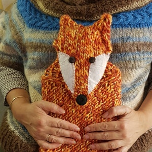 Hand-Knitted Animal Fox Design Hot Water Bottle Set - 2 Liter Rubber Bottle and Wool Cozy | Perfect Gift | Handmade