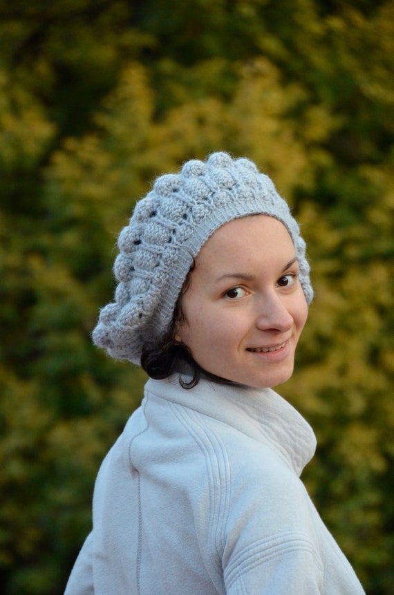 Bonnet Femme Gros Béret Gris Tricoté Main - Fait Main, Neuf Sans étiquette
