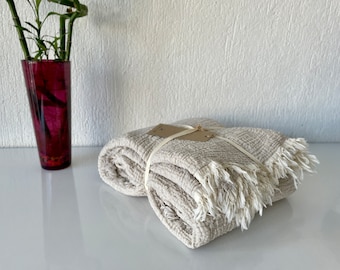 Cozy Muslin Blanket, 100% Cotton Muslin Comfort Bedspread, Made in Turkey, 4 Layers Soft Gauze Blanket for All Seasons, Tan